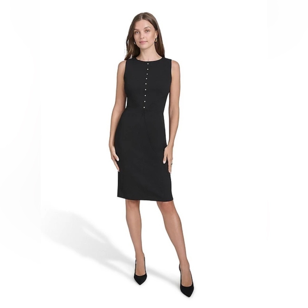 Halston Heritage Starburst-Seamed Scuba Crepe Sleeveless Sheath Dress Black Nwt